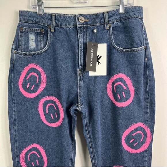 One Teaspoon Awesome Baggies High Waist Straight Leg Denim Jeans NWT Rosewood - Picture 4 of 9